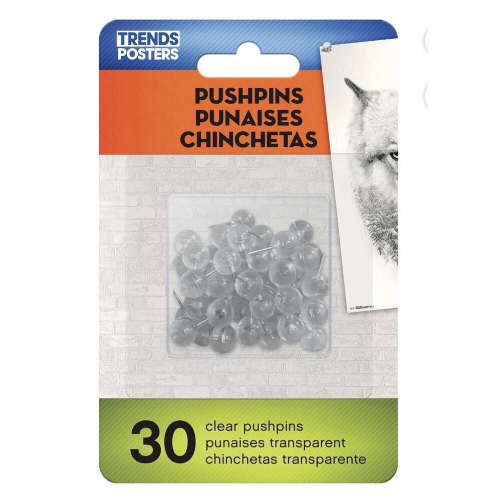 Trends Posters - Clear (30-Count) Clear Push Pins Thumb Tacks,